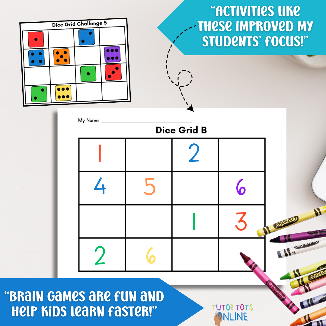 FREE Dice Grid Match-Up Activity | Brain Development + Executive Functioning Skills (PreK–1st)